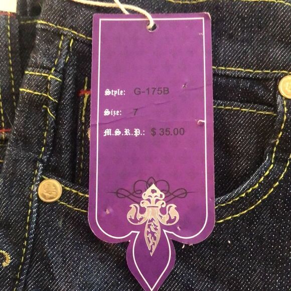 Old Skool Premium Jeans Wear Girls Gold Embroidered Jean Shorts Size 7 - Picture 10 of 10